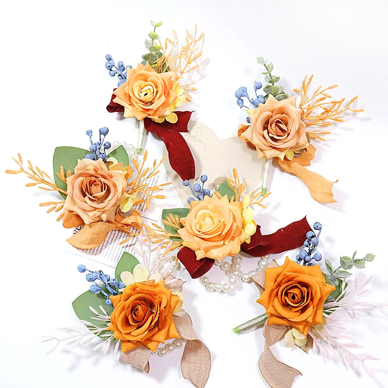 

1pc Elegant Simulated Flowers Braceles Pearl Wrist Flowers Brooches Bridesmaid Rose Corsage Coat Suit Wedding Dress Decorative