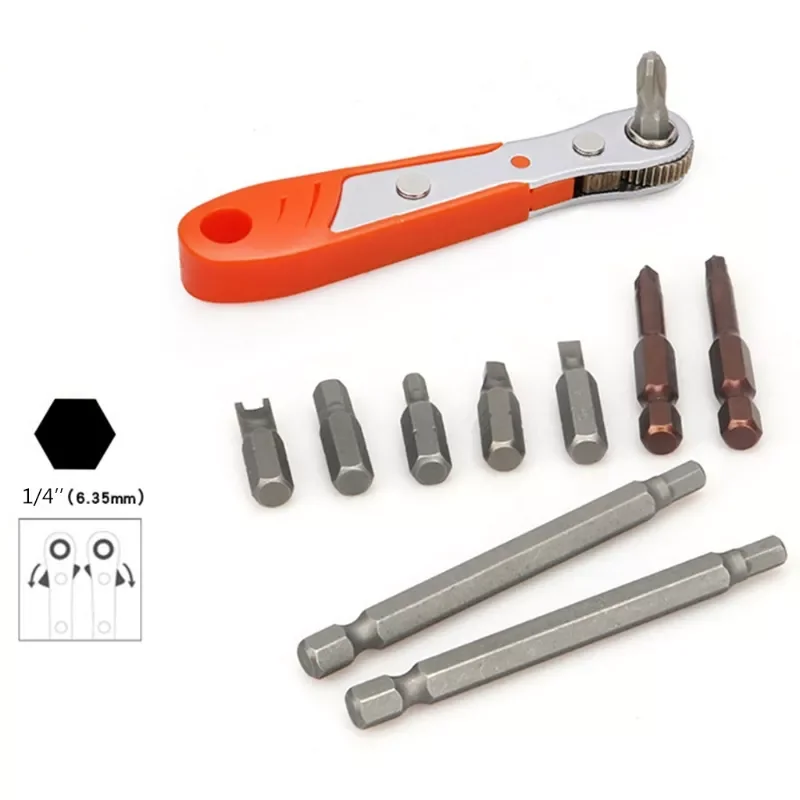 

Ratchet Wrench 1/4"(6.35mm) Hexagon Torx Bidirectional Control for Single/Double Head Screwdriver Drill Bits Tool