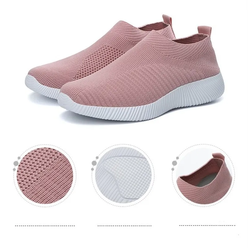 Summer Walking Shoes Women Vulcanized Shoes Flats Sock Shoes High Quality Light Loafers Slip on Sneakers