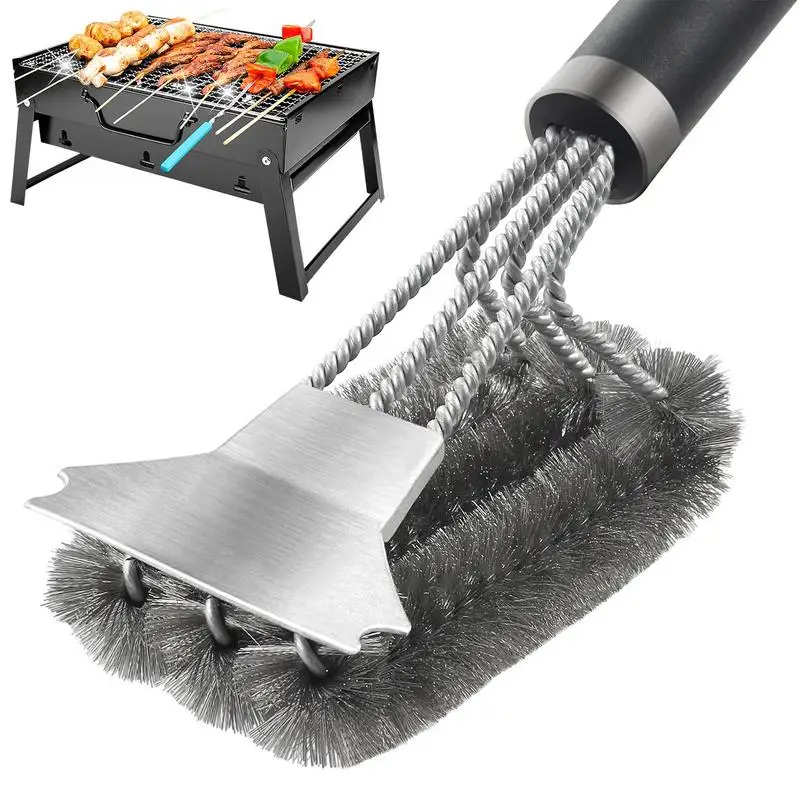 

Grill Cleaning Brush Extra Strong Stainless Steel Wire Bristles 3 In 1 Grill Brush And Scraper For Charcoal Grilling Grates BBQ