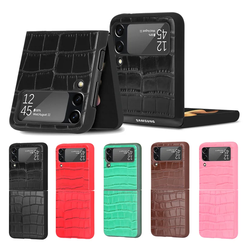 

For Samsung Galaxy Z Flip3, SM-F711W, SM-F7110 Phone Case Solid Color Slub Soft Edge PU Leather Phone Case