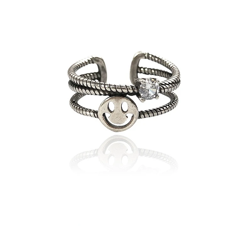 

Fashion Retro Open Smiling Face Ring Simple Zircon Promise Couple Rings for Women Party Gothic Punk Jewelry Accessories