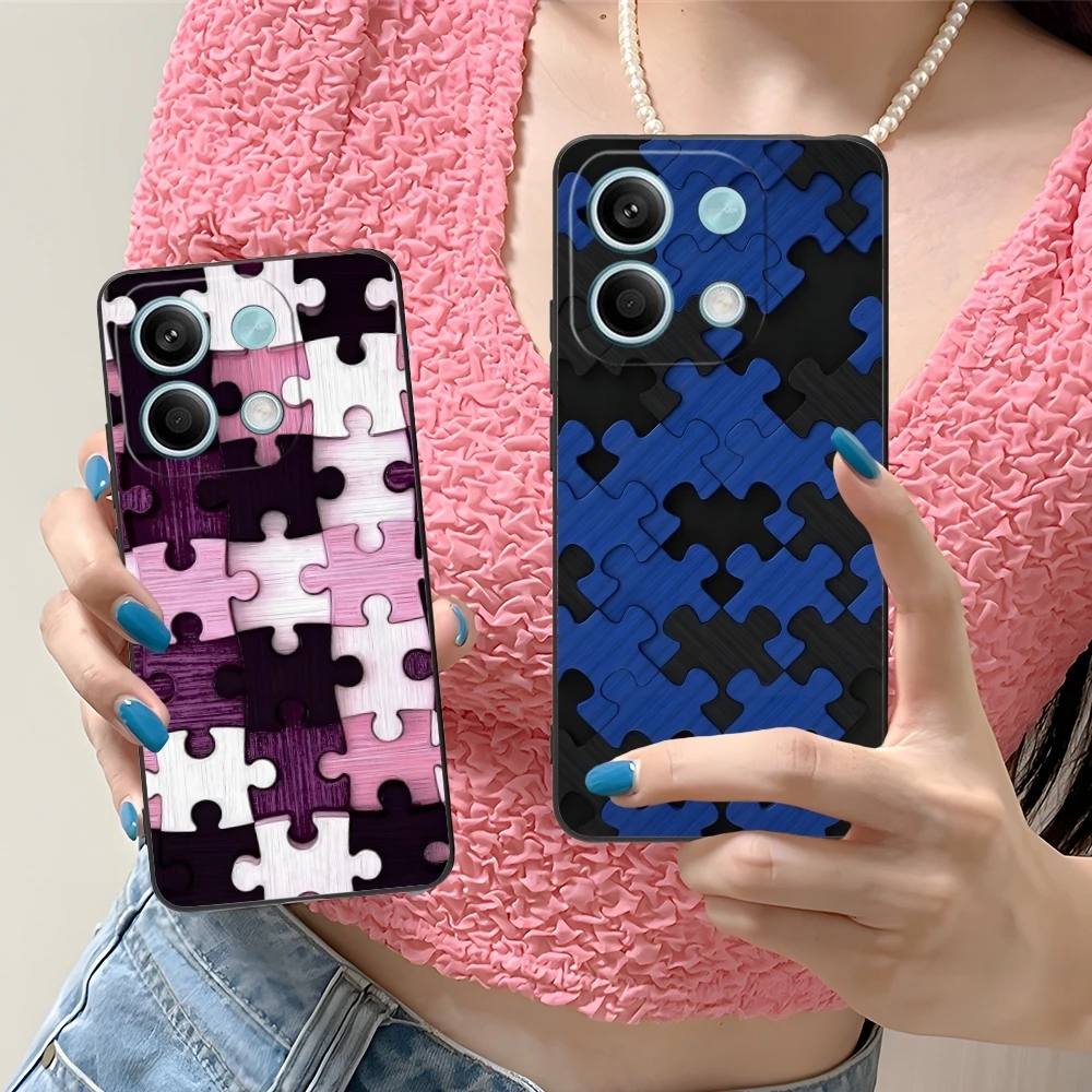 Puzzle Fashion Pretty Mobile Cell Phone Case for Xiaomi Redmi Note 13 12 11 10 9 8 7 6 S A Pro Lite Plus 5G Black Cover Shell