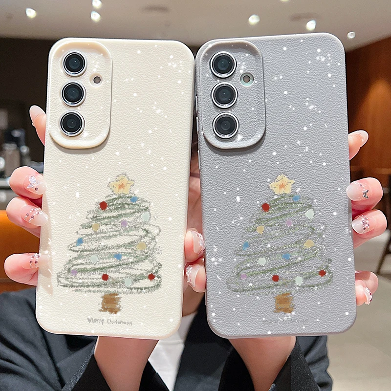Чехол Рождественская елка для Samsung Galaxy A55 A15 A54 A16 A35 A25 A14 5G S24 S23 S22 Ultra FE с текстурой