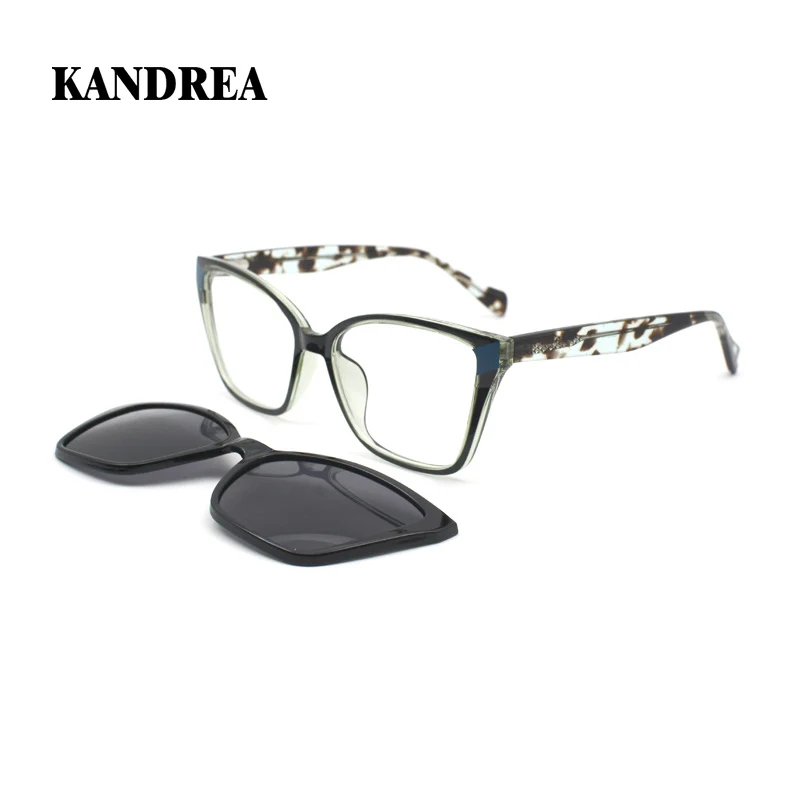 KANDREA 2 в 1 Ретро Поляризованные магнитные Солнцезащитные очки женские модные