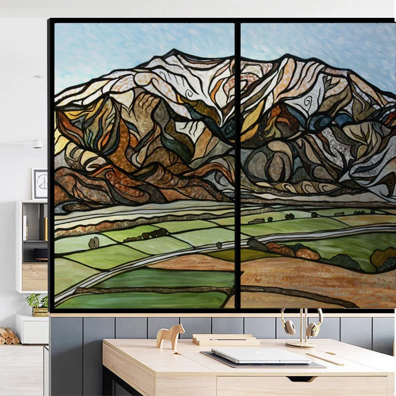 Витражная оконная пленка наклейка из матового стекла лесная непрозрачная