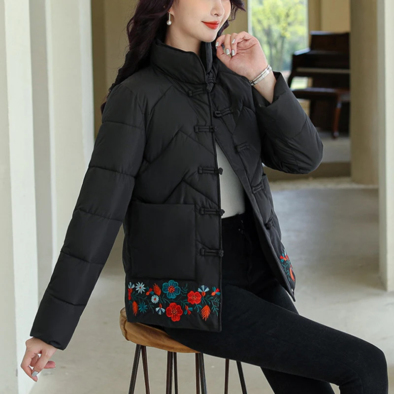 Winter New Cotton Clothing Embroidery Coat Retro Frog Cotton-Padded Jacket Chinese Style Large Size Wadded Overcoat