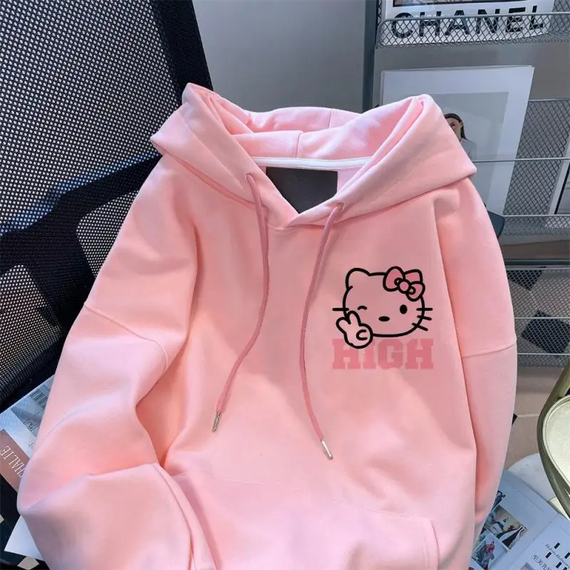 

Sanrio Hoodie Pink Hellokitty Women Cartoon New Explosive Autumn and Winter Loose and Lazy Long-Sleeved Top
