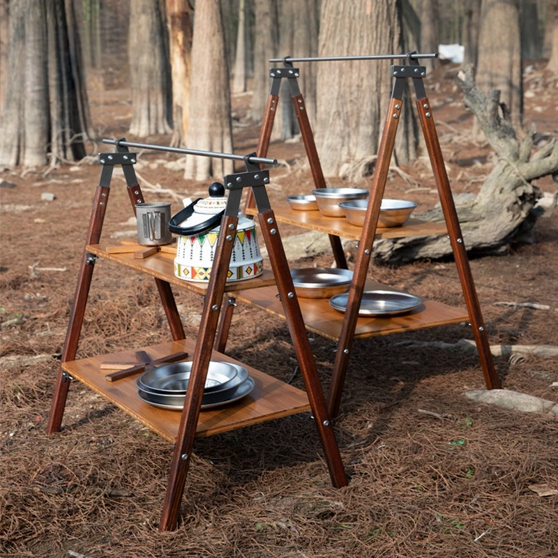

for Portable Foldable Shelf Camping Picnic Folding Table Hiking Picnic Bamboo Tool Rack Accessories Outdoor 2 Layer Storage