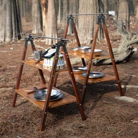 for portable foldable shelf camping picnic folding table hiking picnic bamboo tool rack accessories outdoor 2 layer storage