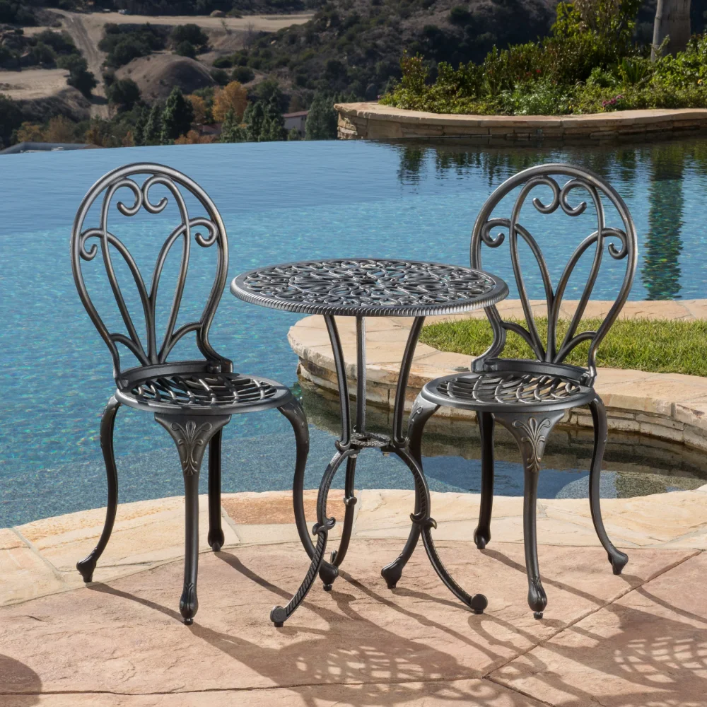 

Aluminum 3-Piece Outdoor Bistro Set, Black and Gold