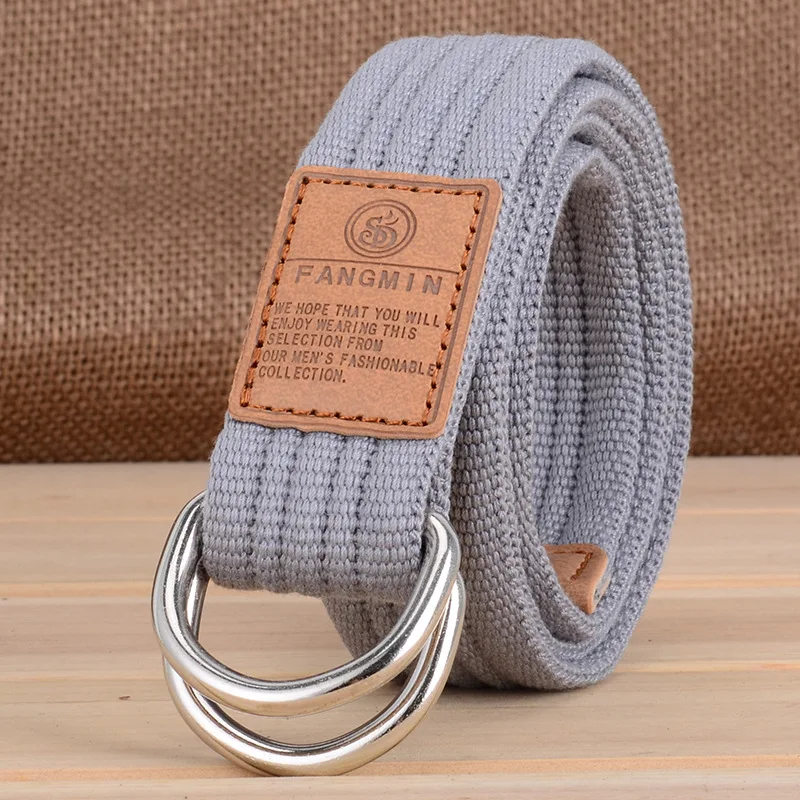 Solid Color Canvas Unisex Belt Alloy Double Ring Buckle Multicolor Woven Casual Women's Belt Campus Youth Boy Girl Waistband