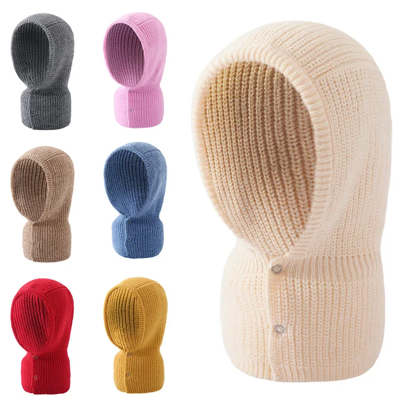 

Womans Hats Unisex Knitted Hooded Neck Collar Cap Beanie For Men&Women Solid Color Hats Keep Face Warmer Balaclava Cap