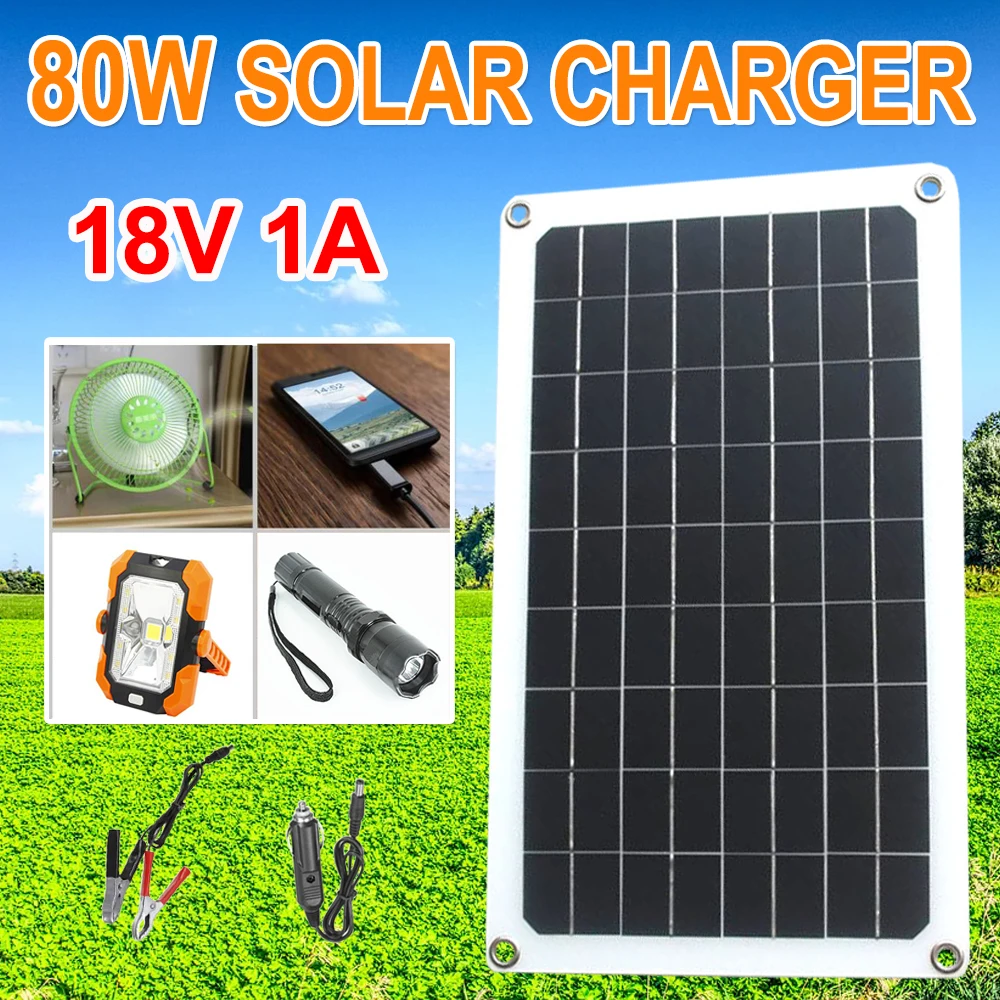 

12V Solar Panle Kit Car Battery Charger 80W Flexible Plate Maintainer Trickle Charger Kit with Alligator Clip for Car RV Boat