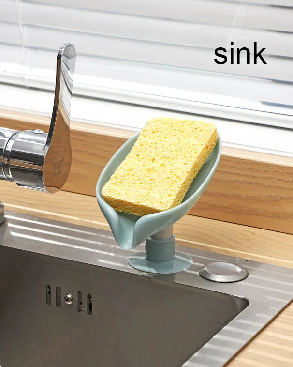 Creative Sucker Soap Dish Leaf Shaped Drain Box Bathroom StorageTray Sponge Holder Punch Free Storage Racks |