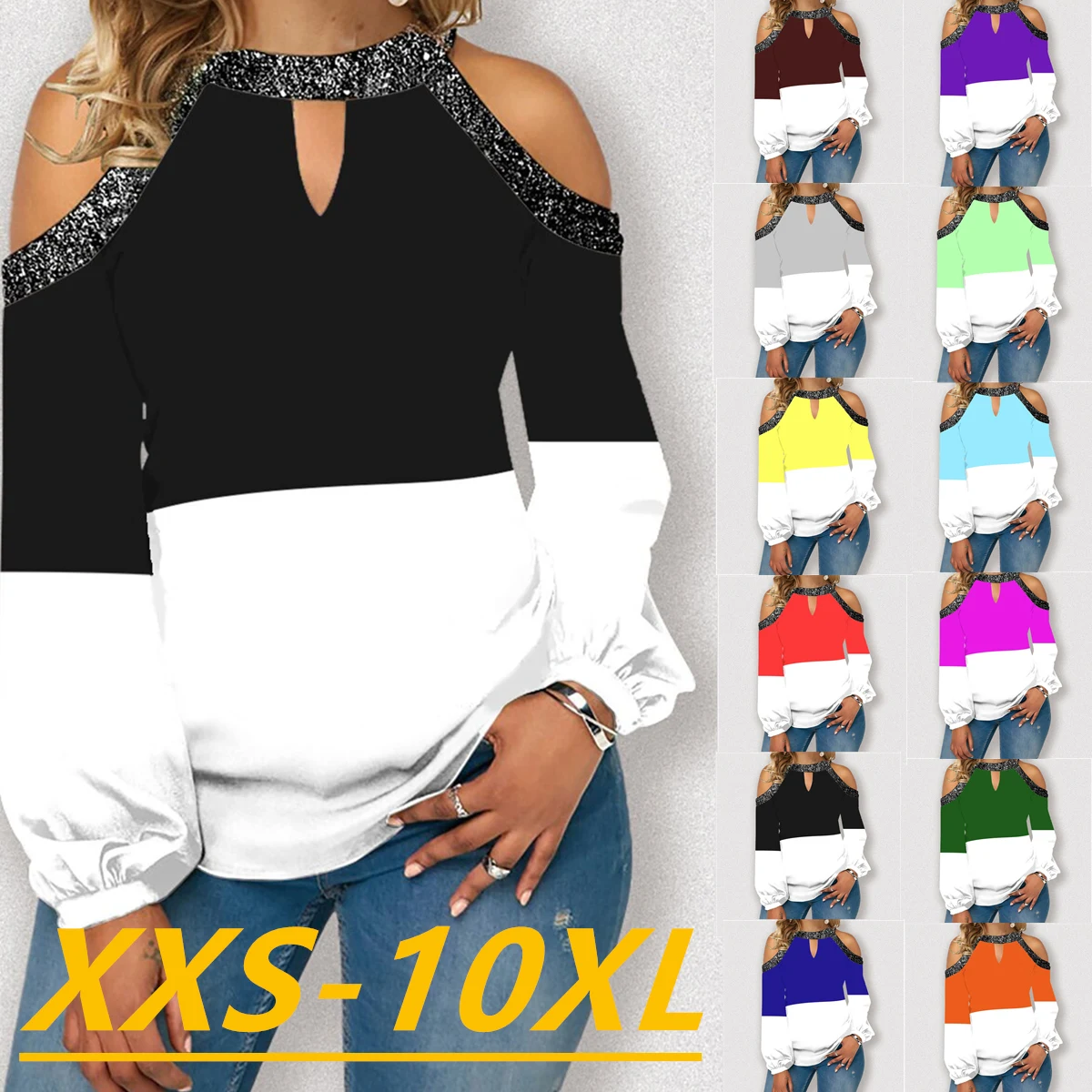 

Fall/Winter 2022 Fashion Women's Geometric Print Round Neck Off Shoulder Long Sleeve Casual Plus Size Top XXX-10XL