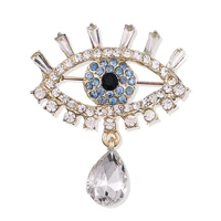 crystal rhinestone blue eye shape brooches women alloy waterdrop eye collar pins gifts coat dress party jewelry accessories