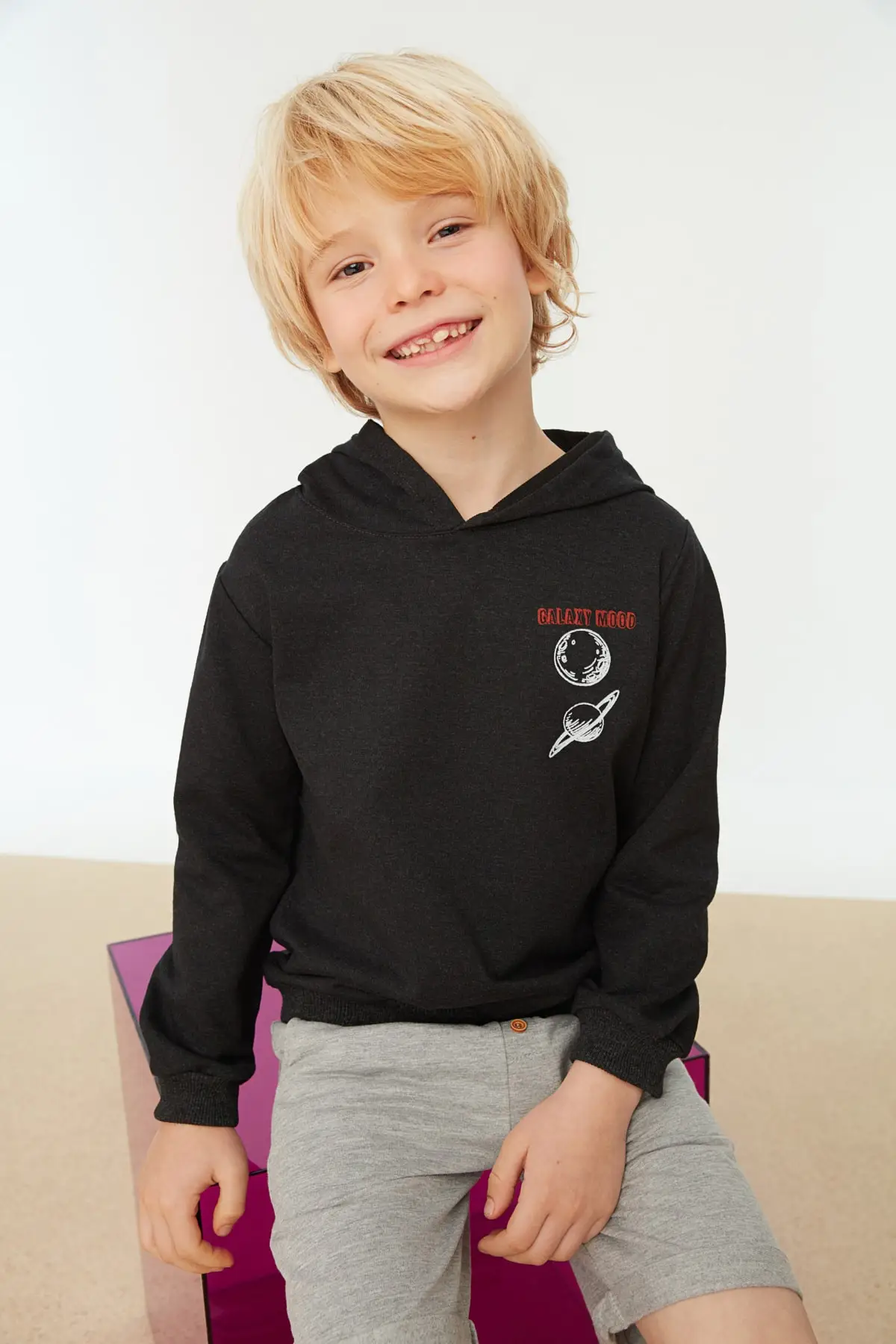 

Hooded Printed Male Child Knitted Thin Sweatshirts TKDAW22SW1389