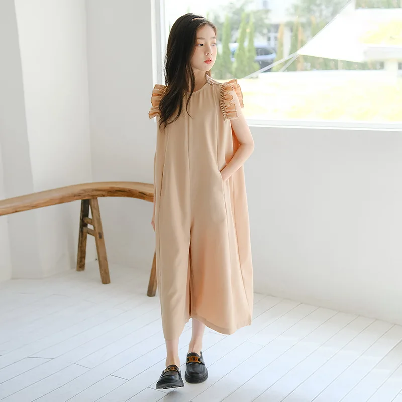 

Teenage Girl Summer Jumpsuits Sleeveless Wide-leg Capris Overalls 2022 New Fashion 10 12 years Girls Outfits