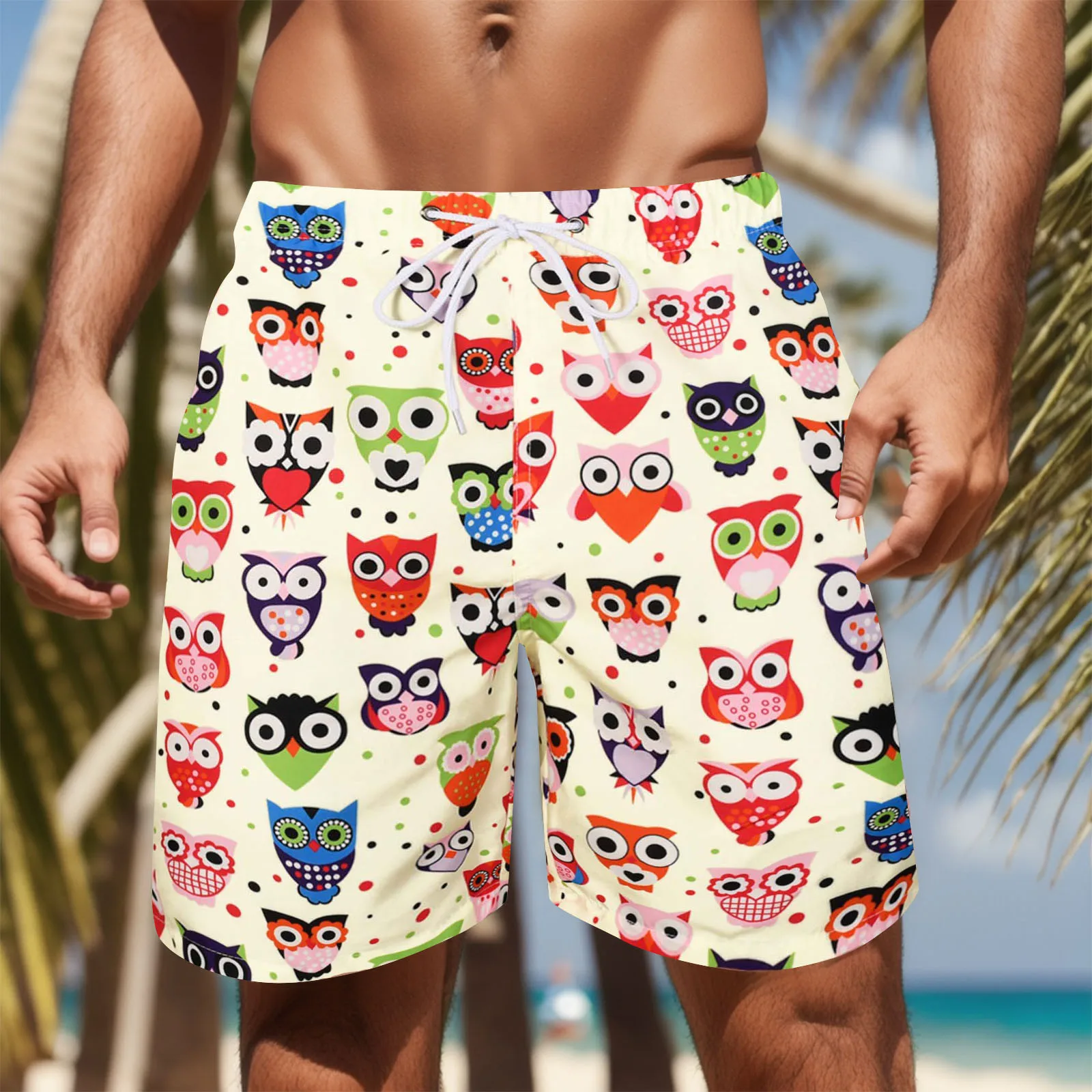 

Rainbow Owls Print Beach Shorts Summer Quick Dry Mens Board Swimsuits Swim Trunks Surf Swimwear Male Athletic Running Gym Pants