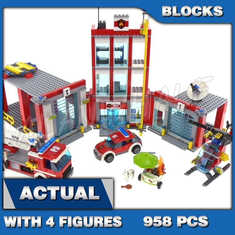 

958 шт. городская пожарная станция вертолет грузовик гараж пожарный дом 10831 строительные блоки игрушечные Кирпичи совместимы с моделью