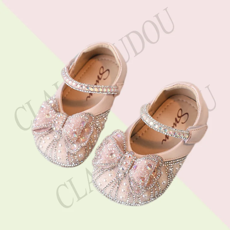 Туфли детские кожаные бежевые с блестками 12-15 5 см