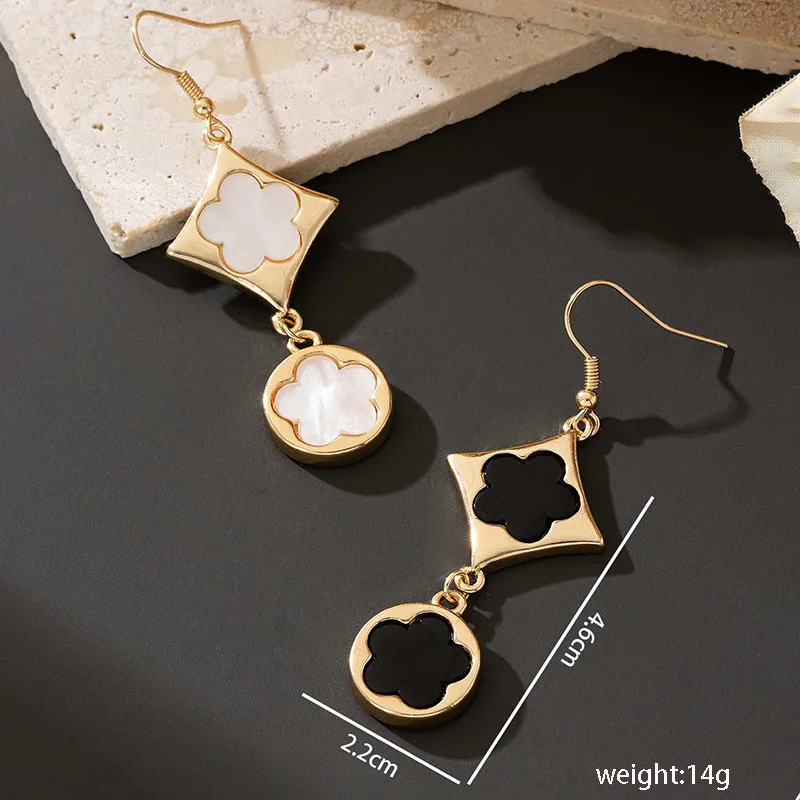 Элегантные серьги в форме круга с двойным цветком и пятилистным для женщин