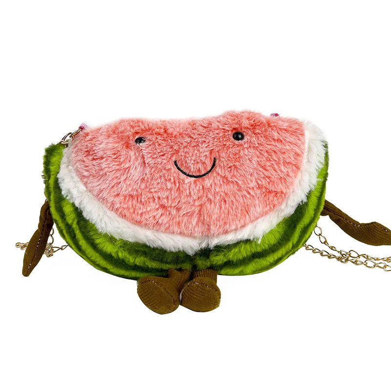 New Funny Red Watermelon Coin Bag Women Plush Small Bag Fashion Girls Chain Small Phone Bags