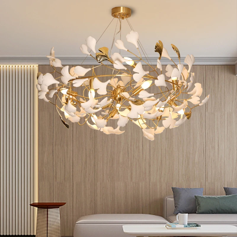 

2023 New Modern Design Chandeliers Porcelain Leaves Pendant Lights Hotel Living Room Bedroom Art Lobby Decoration Chandelier