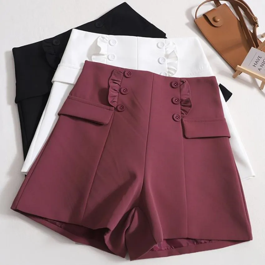 Spring Summer 2023 Suit Shorts Women High Waist Double Breasted Casual A-line