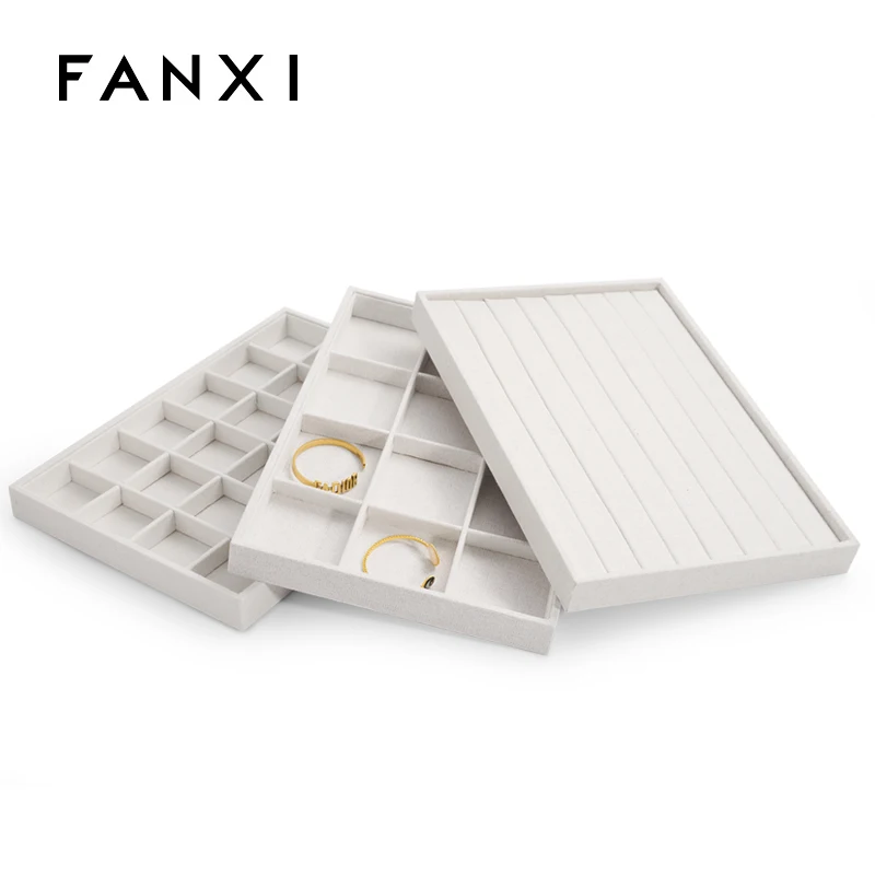 FANXI Stackable Jewelry Tray Case Jewelry Display Storage Box Portable Ring Earrings Necklace Organizer Box Jewelry Holder