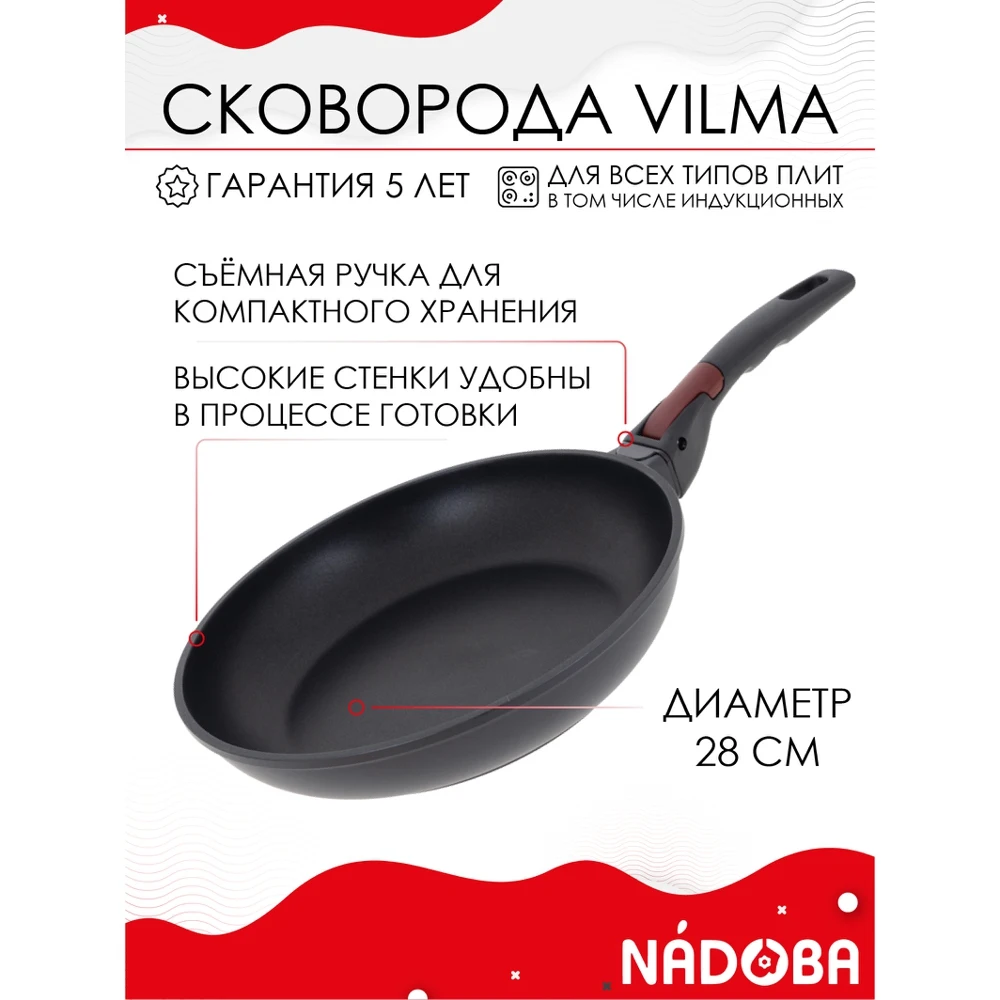 Сковорода-вок с антипригарным покрытием съёмной ручкой без крышки 28 см NADOBA серия