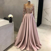 sparkly pink sequins sweetheart long sleeve evening dresses a line luxury women party gown zipper vestidos elegantes para mujer