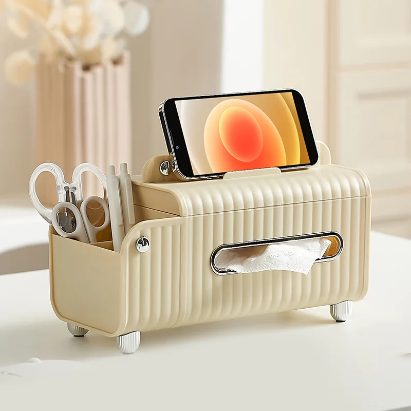 

Paper Towel Box Multifunctional Desktop Storage Paper Drawer Household Living Room Light Luxury Paper Towel Box Phone Holder