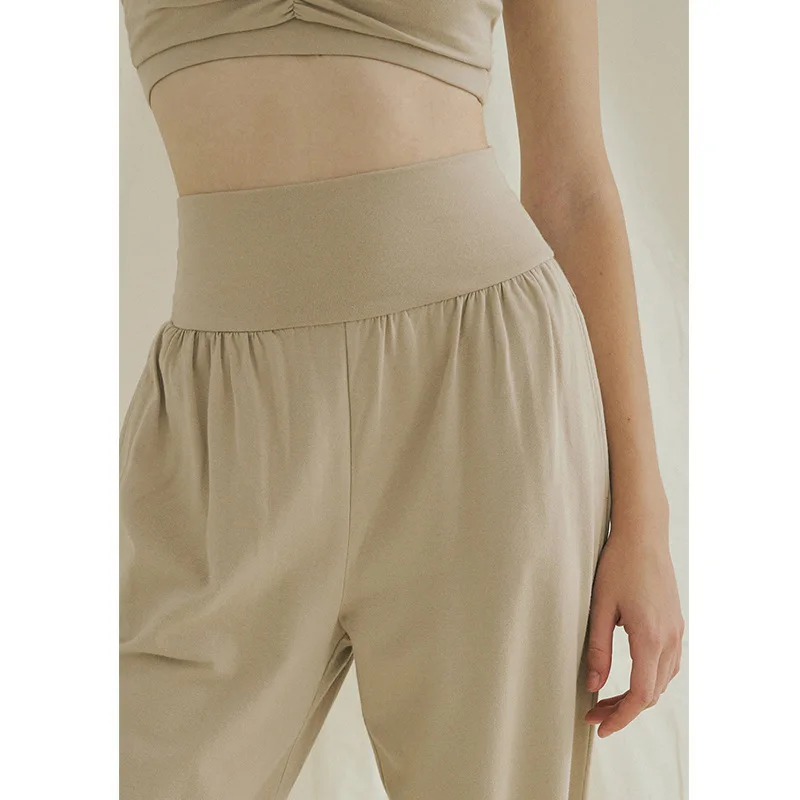 NWT Yoga Sport Hight Waist Elastic waist Hip Lifting Pants Fitness Training Wide Leg Pant Pockets Breathable Loose Casual Pants