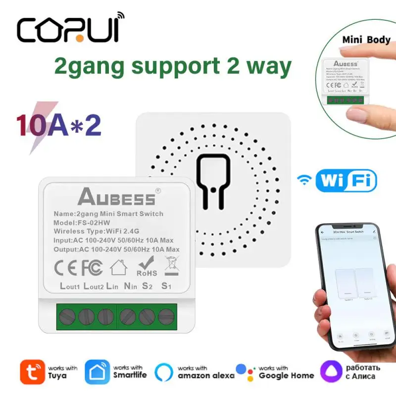 

CORUI Tuya WIFI 2 Gang Smart Switch Smart Life APP Voice Control DIY Light Switch Mini Support Alexa Google Home Yandex Alice