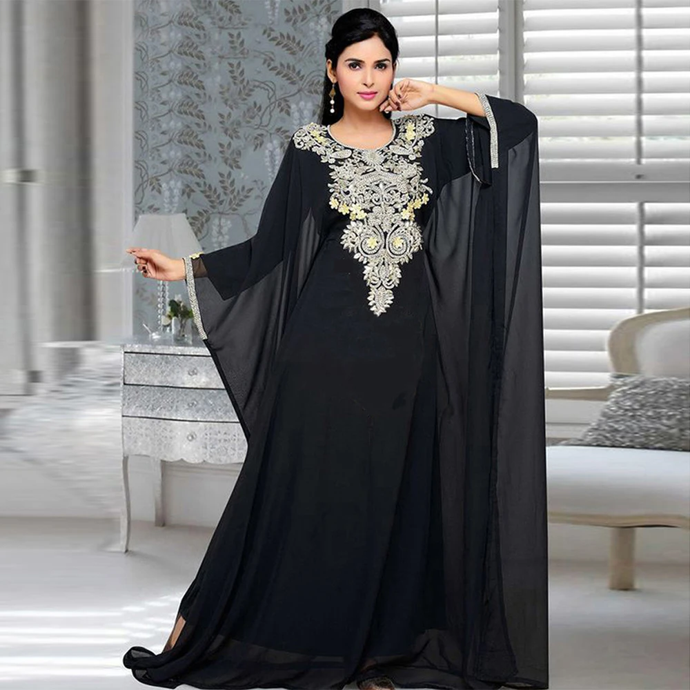 

Рамадан абайя мусульманское платье женское с круглым вырезом вышитые кружева Элегантное повседневное платье искусственное платье Дубай Кафтан женская одежда