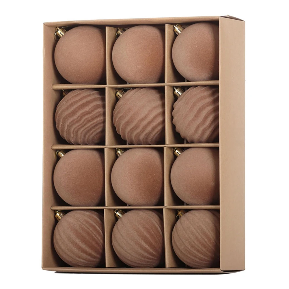 Рождественские шары бархатные флокированные 6/8 см 12 шт