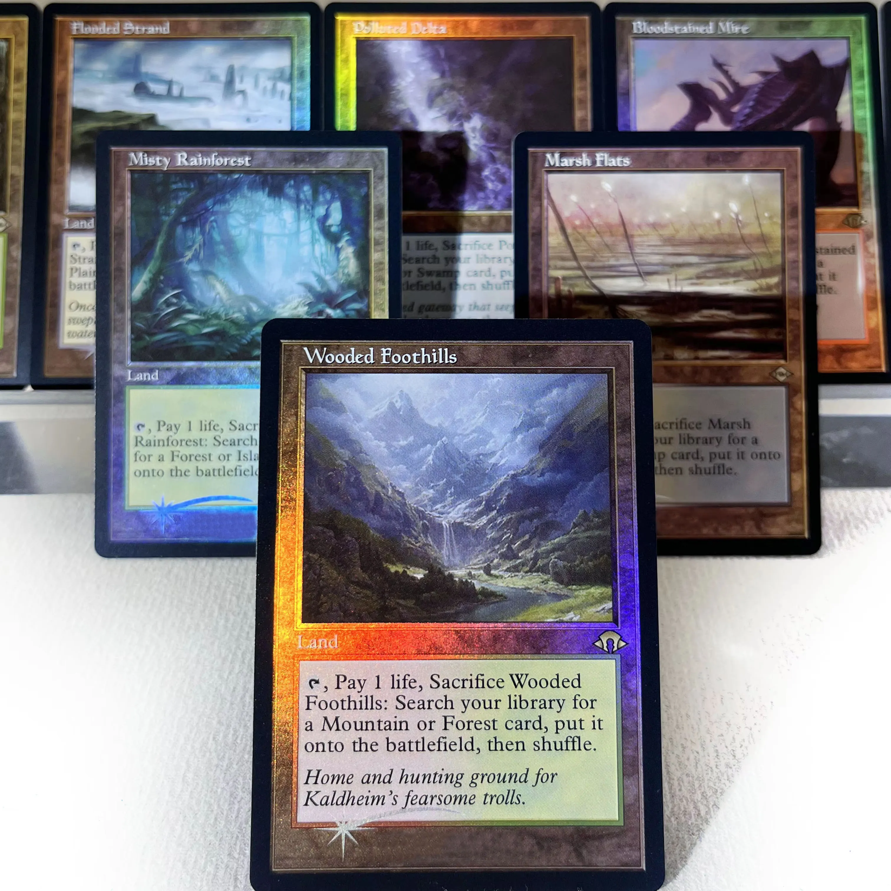 Фото SNC UNF IKO FOIL5-02 Tcg прокси магические карты Nazgûl Arid Mesa Scalding Tarn Windswept Heath Bloodstained Mire собирается №1