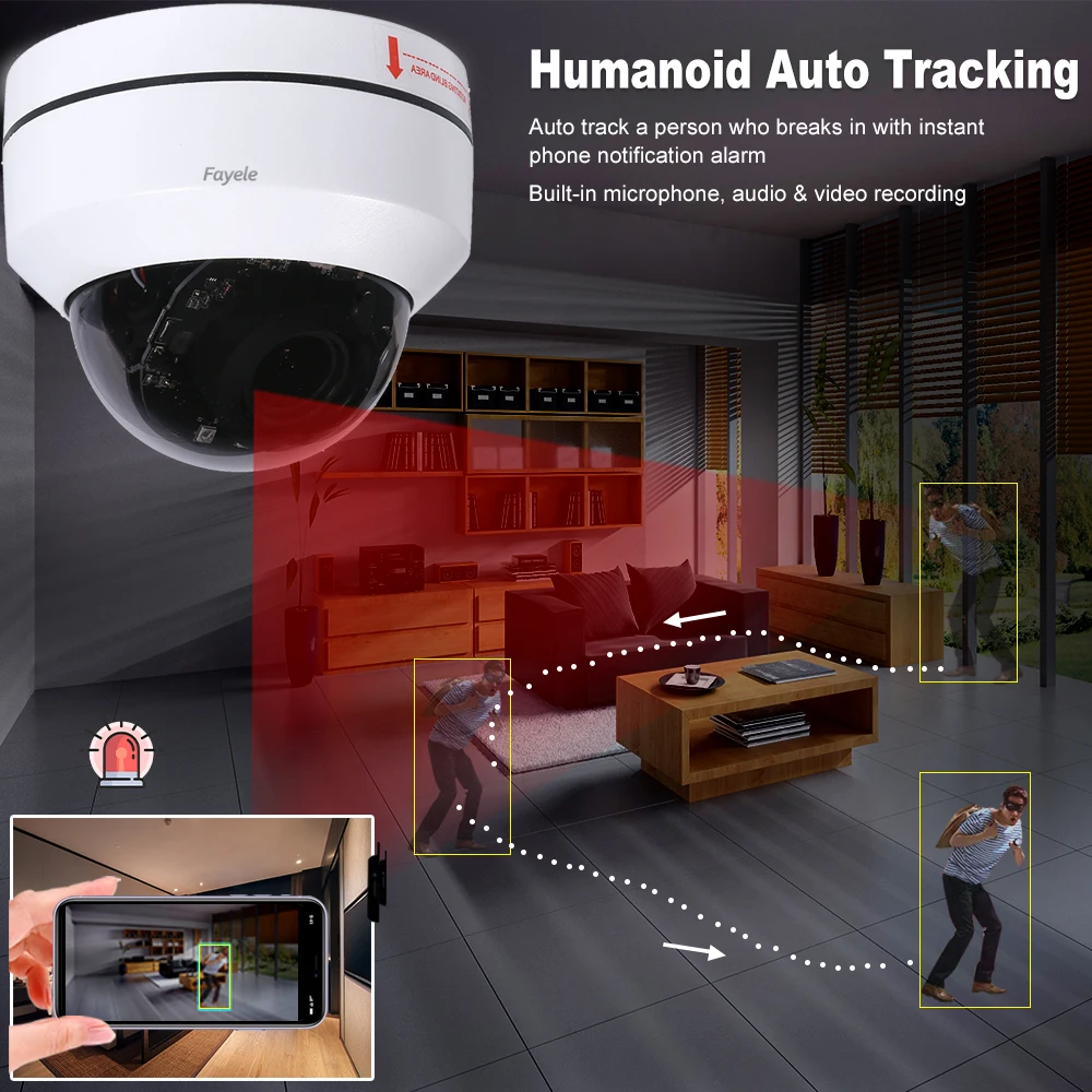 Скидка Домашняя купольная PTZ-камера 5 Мп с Wi-Fi, панорамирование, наклон, 5-кратное увеличение, ИК 50 м, HD, 2 МП, аудио, видеонаблюдение, Беспроводная IP-кам...