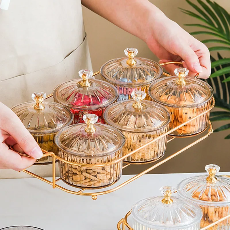 

2022 Nordic Dried Fruit Plate 2/3/4/6 Grid Snack Fruit Dish Transparent Round Snack Tray Storage Plate With Lid Dessert Tray