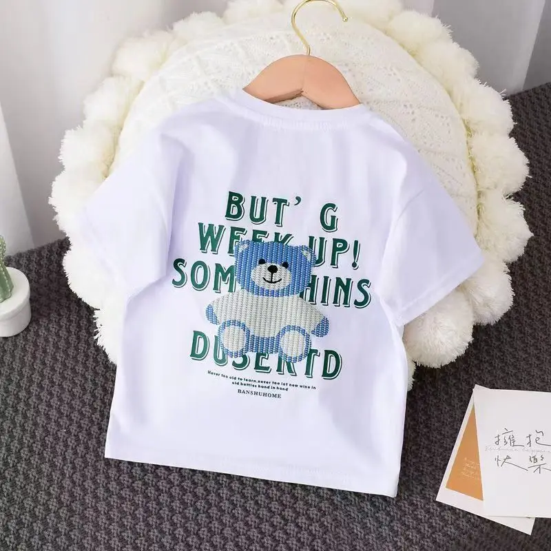 

Boys Little Bear Summer 2023 New Pure Cotton Short Sleeve Baby Cartoon Top Small And Medium Sized Childrens Handsome T-shirt