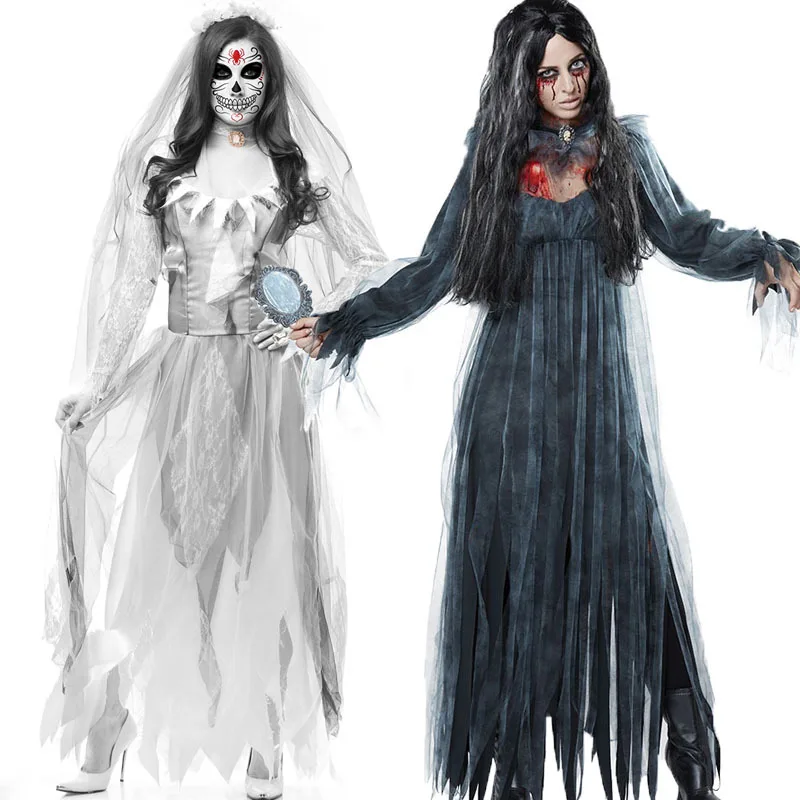 

Witch Women Scary Zombie Vampire Halloween Costume Horror Spooky Ghost Sexy Dress+Colak Medieval Hooded Cape Day Of The Dead