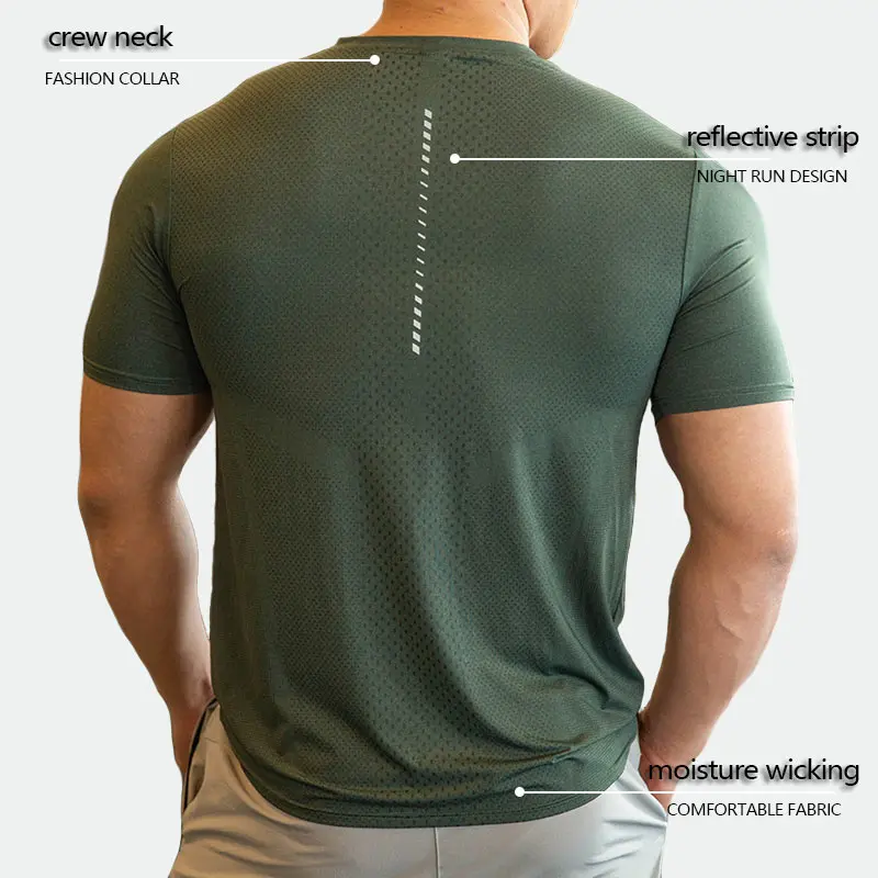 Men Fitness T Shirts Workout Polyester Quick Dry Short Sleeve Compression Sportswear Tee Training Breathable Jogging Running