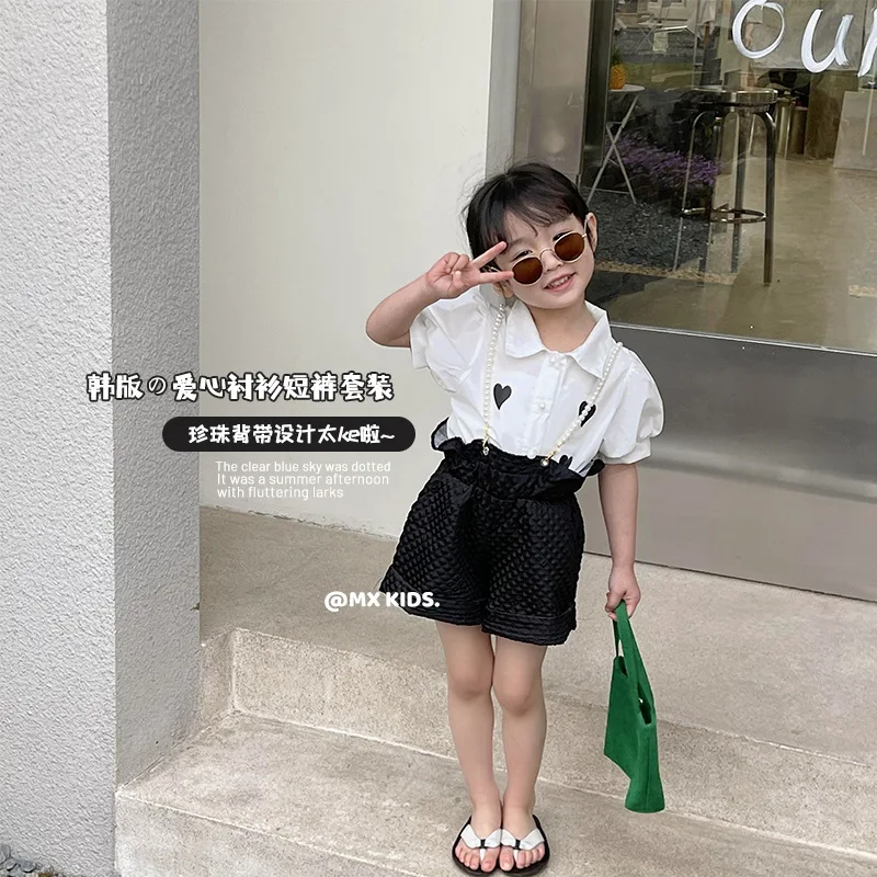

2022 summer new girls' suits Korean version of Western-style girls summer clothes love shirts shorts suits