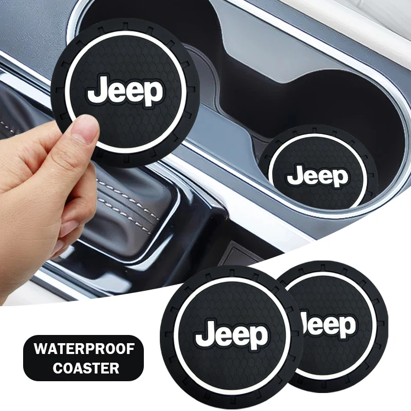 

1/2pcs Car Cup Mat Anti-slip Bottle Holder Coasters For Jeep Renegade Wrangler JK Grand Cherokee WJ XJ Willys Compass Command