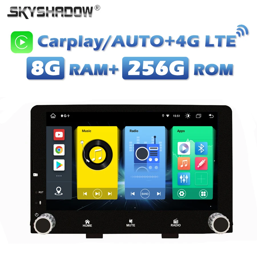 

4G SIM IPS DSP Carplay Auto Car DVD Player Android 13.0 8G+256G Bluetooth 5.0 Wifi GPS Map RDS Radio For kia RIO 2017 2018 2019