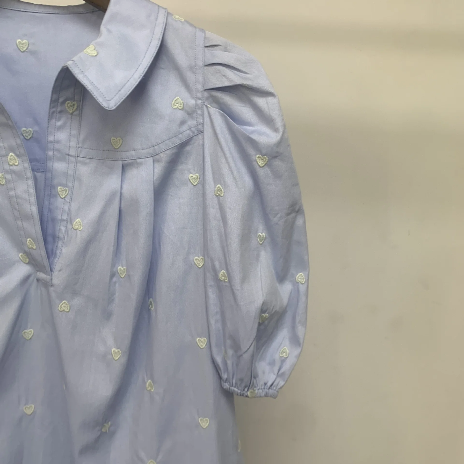 

Women Dot Embroidery Puff Sleeve Peter Pan Collar Mini Sweet Summer Dress