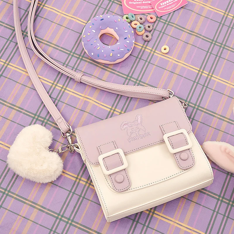 

Xiuya Sweet Cute Crossbody Bag Women 2022 Preppy Style Rabbit Embroidered Small Shoulder Bag Female Candy Color Satchel Purses