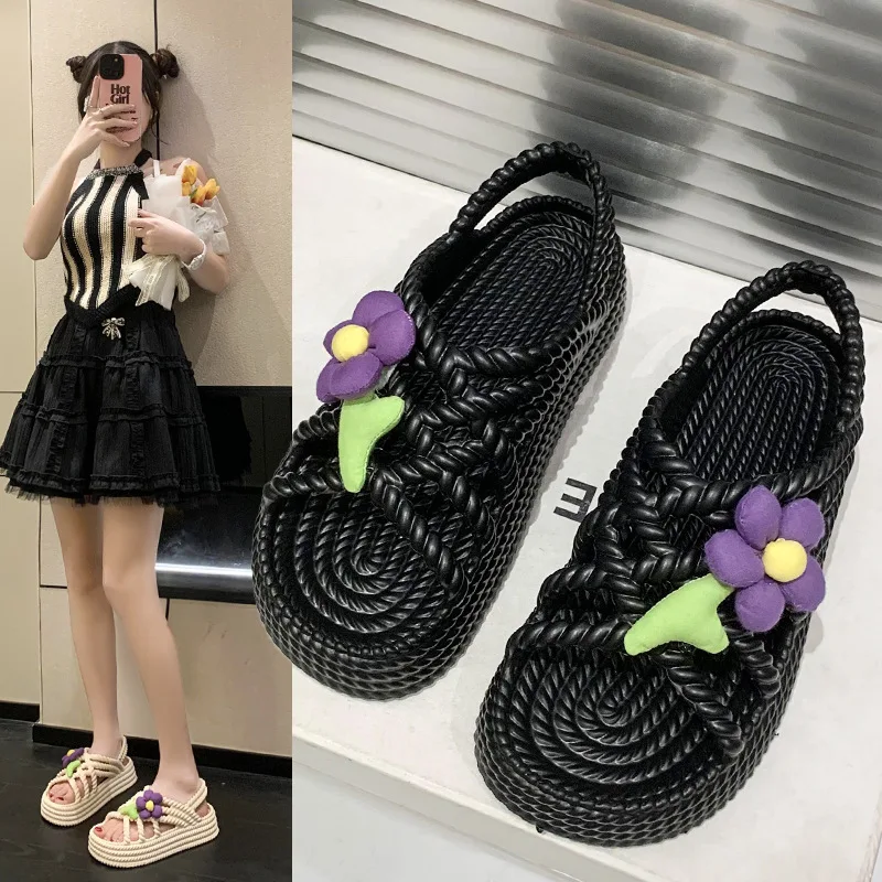 Eva Flowers Platform Beach Sandals Women 2023 Slippers Summer Fashion Korean Version Sandalias Zapatos Mujer Flip Flops Flat